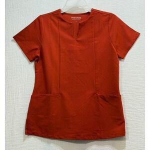 Mandala Women's Rust Orange V Neck Scrub‎ Top With Pockets Size Small Nursing